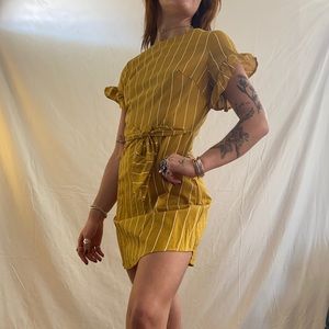 Mustard and white pinstripe mini dress